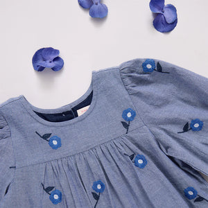 Fiona Dress-Blue Blossom Embroidery