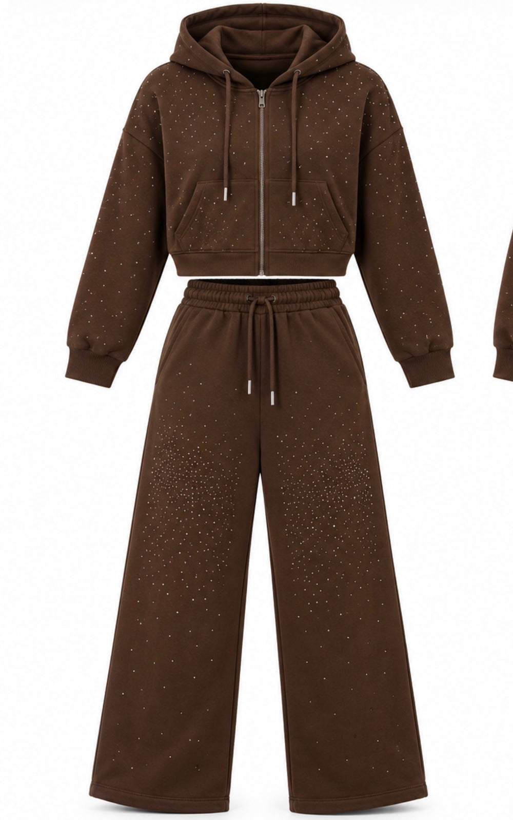 Brown Glitter Chic Hoodie Set