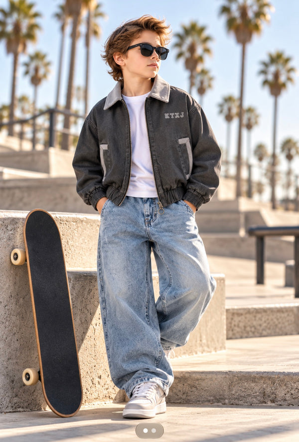 Boys’ Vintage Washed Denim Bomber Jacket