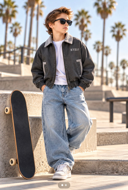Boys’ Vintage Washed Denim Bomber Jacket