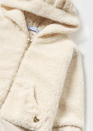 Baby zip-up hooded jacket curly faux fur