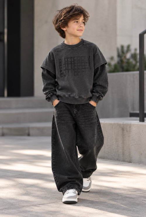 Washed Layered Sleeve Graphic Sweatshirt