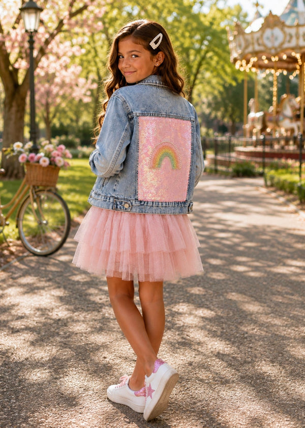 Rainbow Sequin Denim Jacket