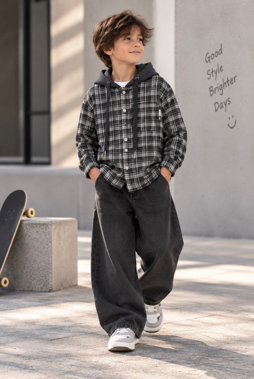 Boys’ Vintage Washed Black Barrel Jeans