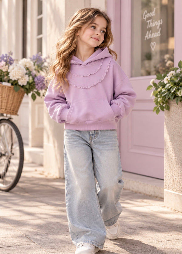 Girls’ Ruffled Lavender Hooded Sweatshirt