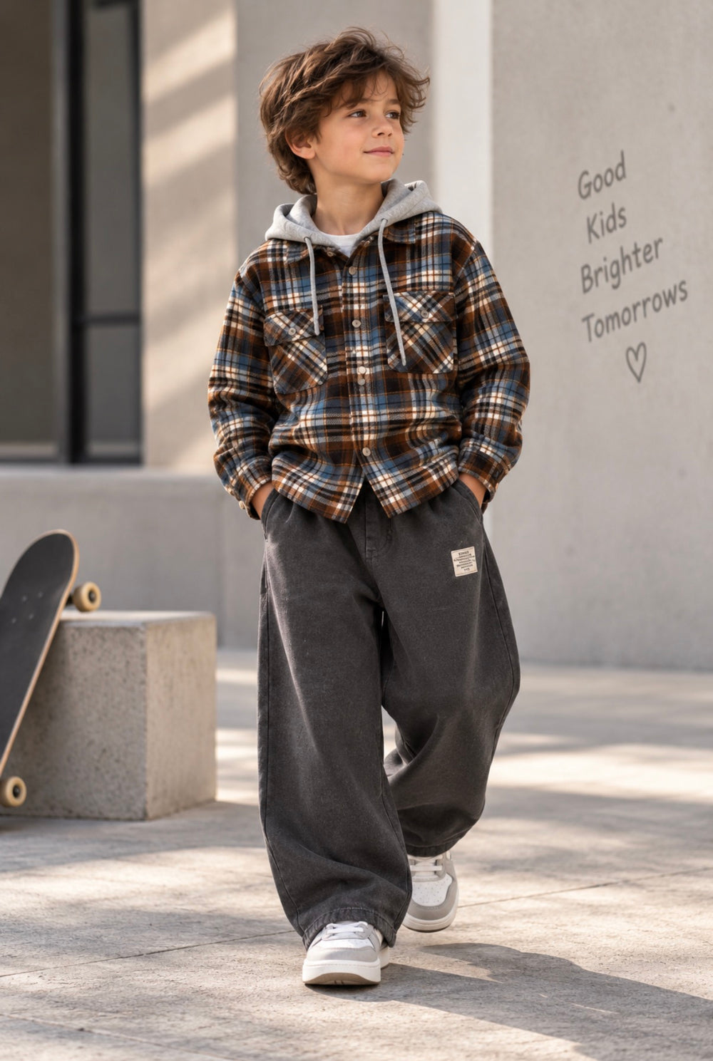 Boys’ Vintage Washed Wide-Leg Sweatpants – Charcoal Gray