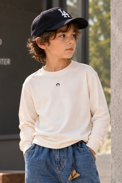 Kids’ Basic Long-Sleeve Tee with Mini Smiley Detail
