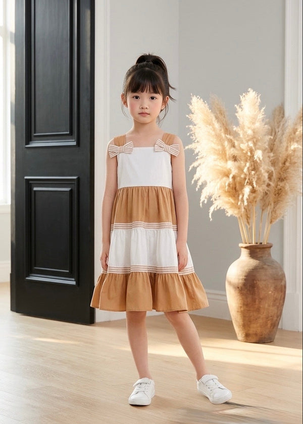 Cotton Dress Beige & White by Milon