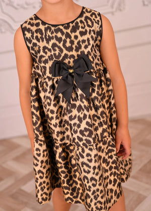 Angels Face Georgie Leopard Tiered Dress Black
