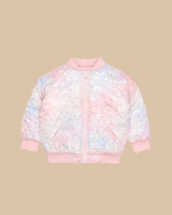 Girl rainbow reversible bomber