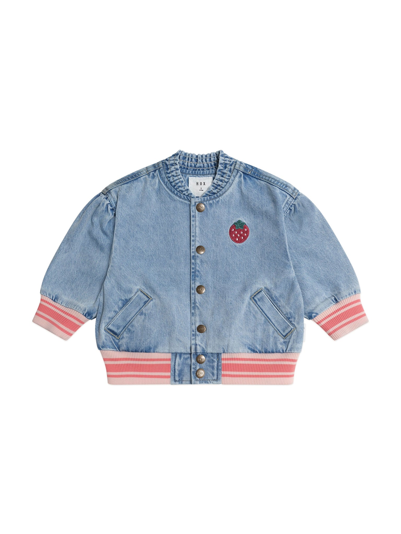 Dreamy Denim Strawberry Bomber