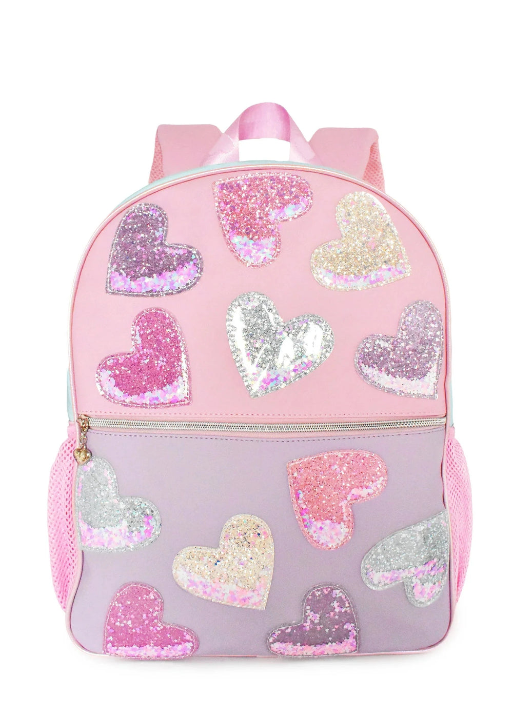 Confetti Heart Patched Color Block Large Backpack With Pencil Case