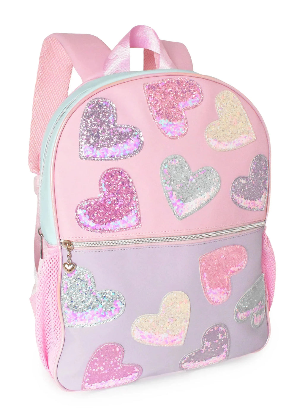 Confetti Heart Patched Color Block Large Backpack With Pencil Case