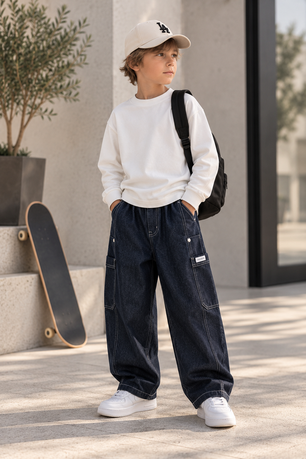 Boys’ Dark Indigo Wide-Leg Denim Jeans