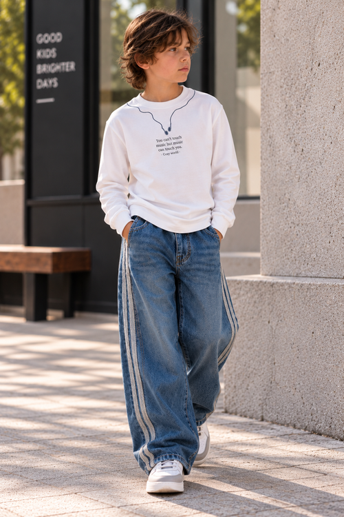 Boys’ Relaxed Wide-Leg Denim Jeans – Medium Blue
