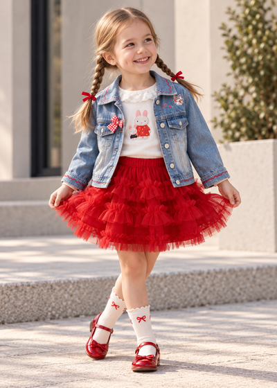Mesh Folds Red Skirt