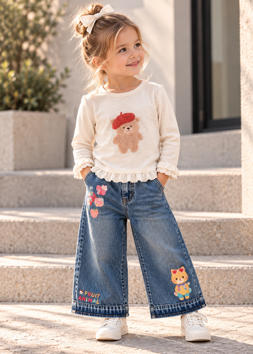 Ruffle Long Sleeve Tee Teddy Bear