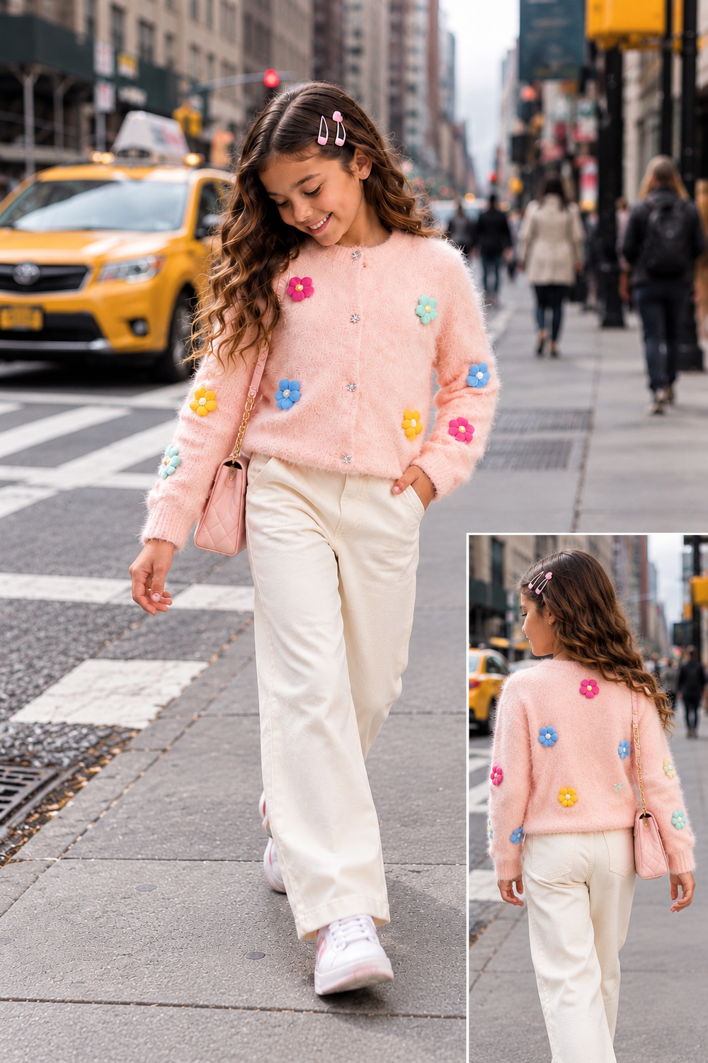 Pink Fuzzy Flower Cardigan