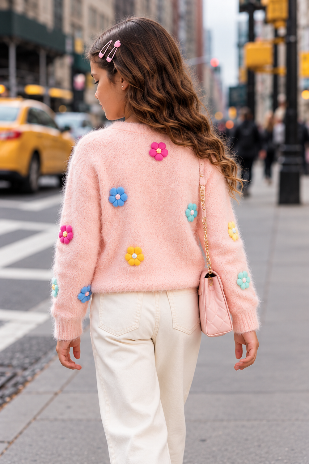 Pink Fuzzy Flower Cardigan
