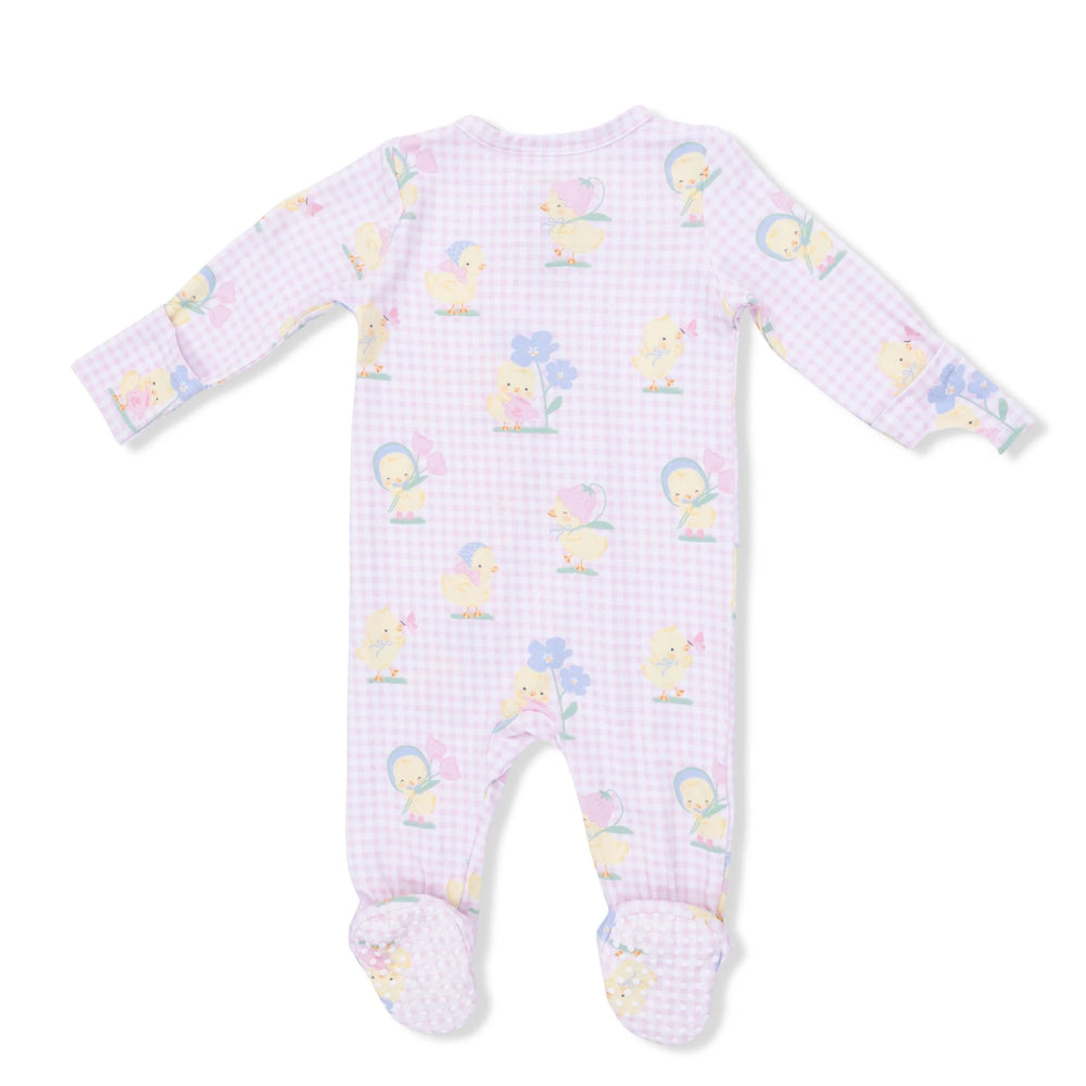 Pink Vintage Spring Duckling Zipper Footie