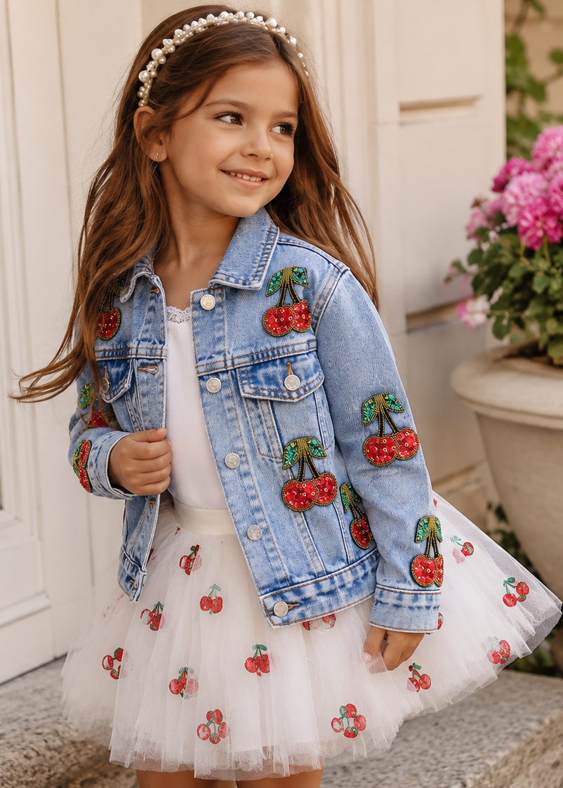 Cherry Jewel Patch Denim Jacket