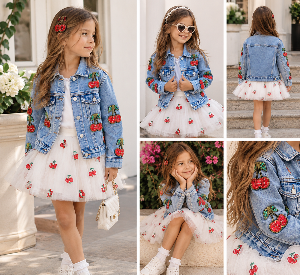 Cherry Jewel Patch Denim Jacket