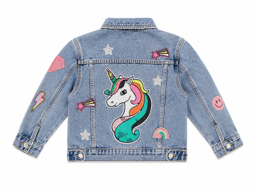 Unicorn Sequin Patch Denim Jacket