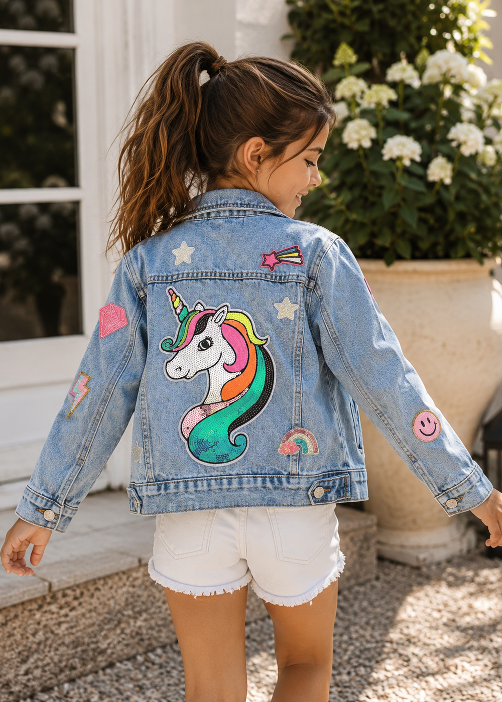 Unicorn Sequin Patch Denim Jacket