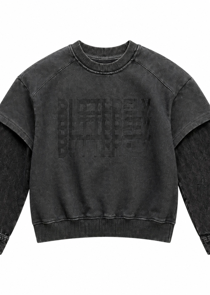 Washed Layered Sleeve Graphic Sweatshirt