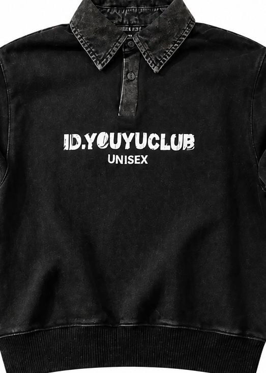 Boys’ Vintage Washed Denim Collar Sweatshirt – Charcoal Black