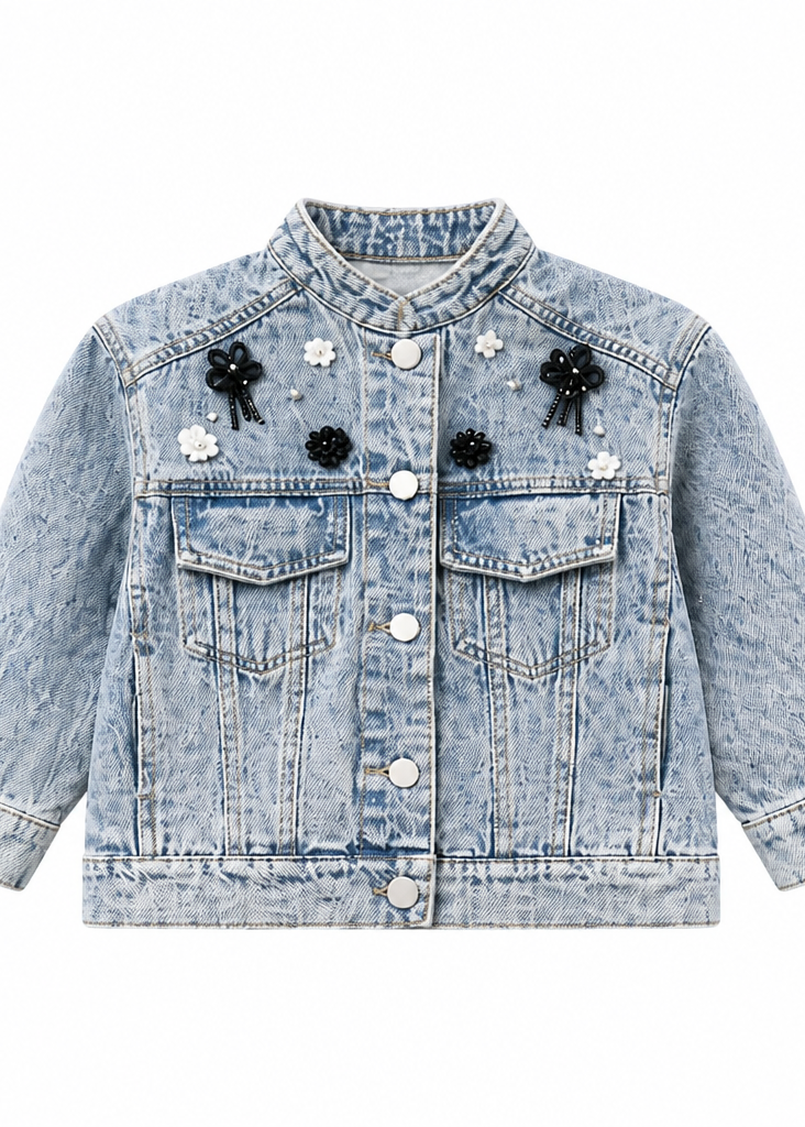 Girls’ Floral Embellished Denim Jacket