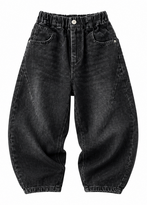 Boys’ Vintage Washed Black Barrel Jeans