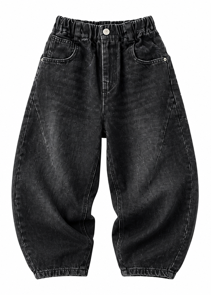 Boys’ Vintage Washed Black Barrel Jeans