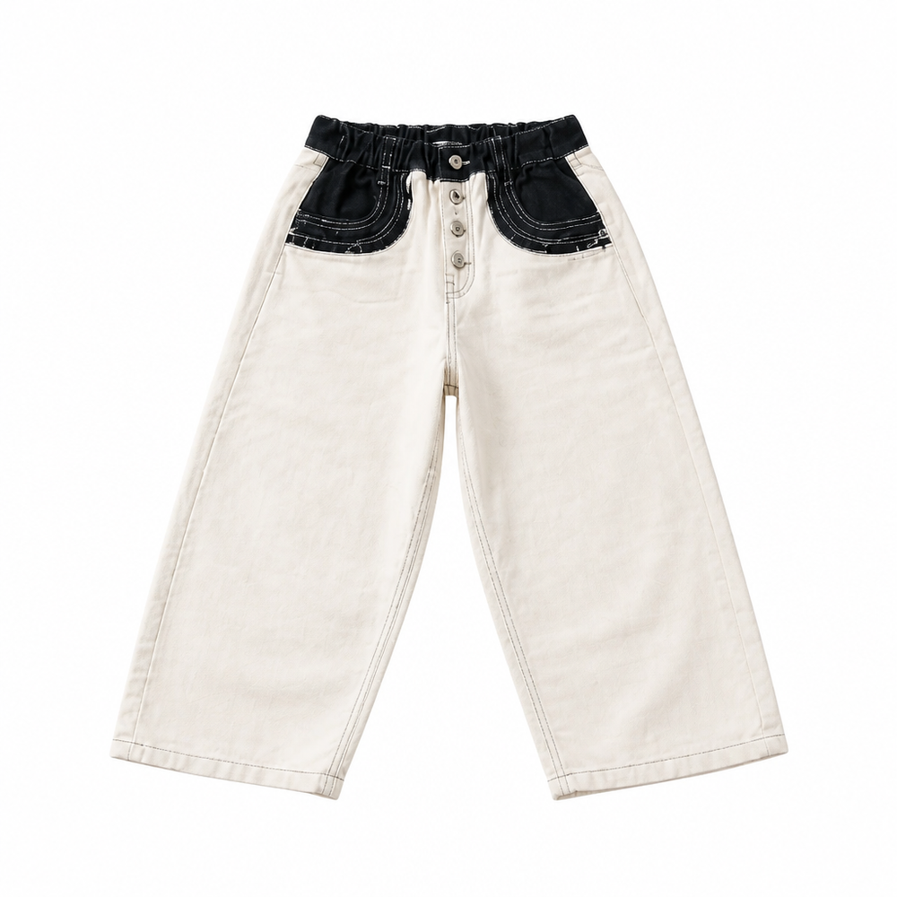 Girls’ Two-Tone Wide-Leg Jeans