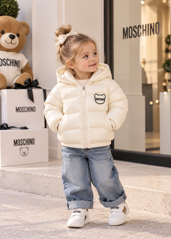Moschino Ivory Hooded Puffer Jacket