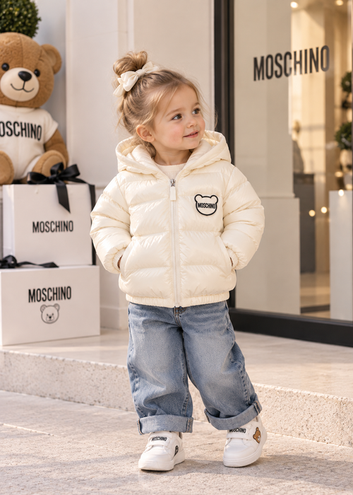 Moschino Ivory Hooded Puffer Jacket
