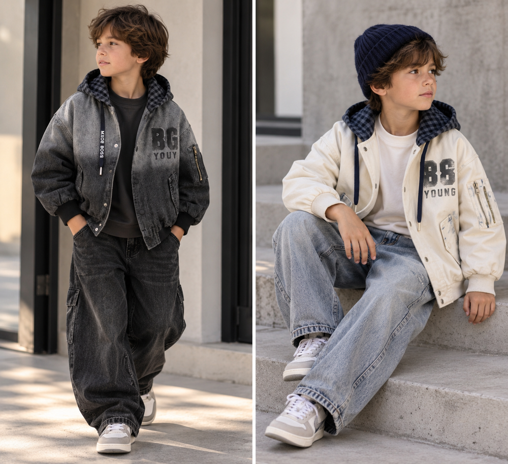 Boys’ Vintage Washed Hooded Bomber Jacket