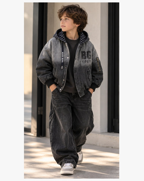 Boys’ Vintage Washed Hooded Bomber Jacket