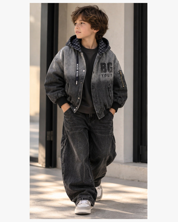 Boys’ Vintage Washed Hooded Bomber Jacket
