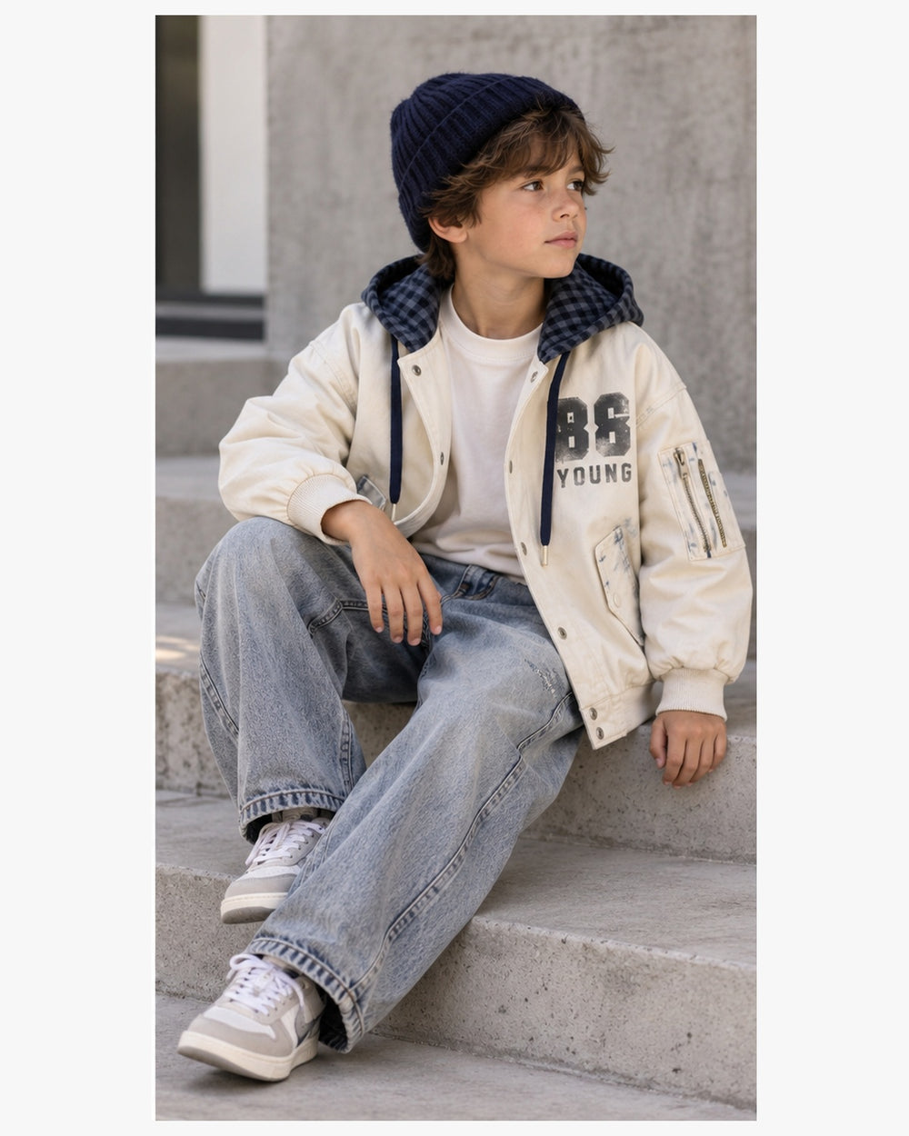 Boys’ Vintage Washed Hooded Bomber Jacket