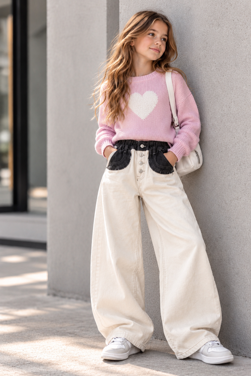 Girls’ Two-Tone Wide-Leg Jeans