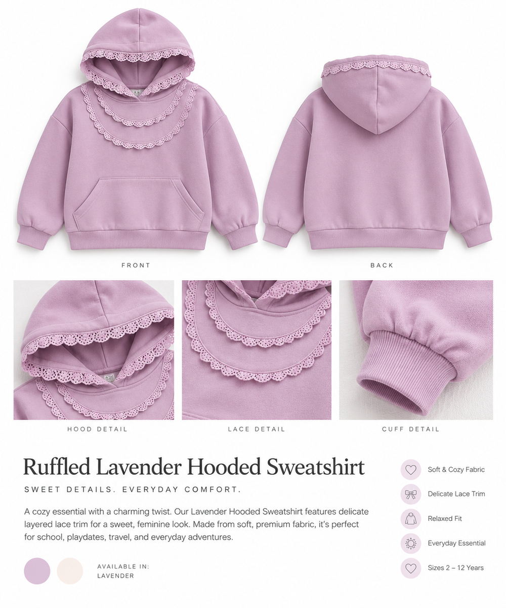 Girls’ Ruffled Lavender Hooded Sweatshirt
