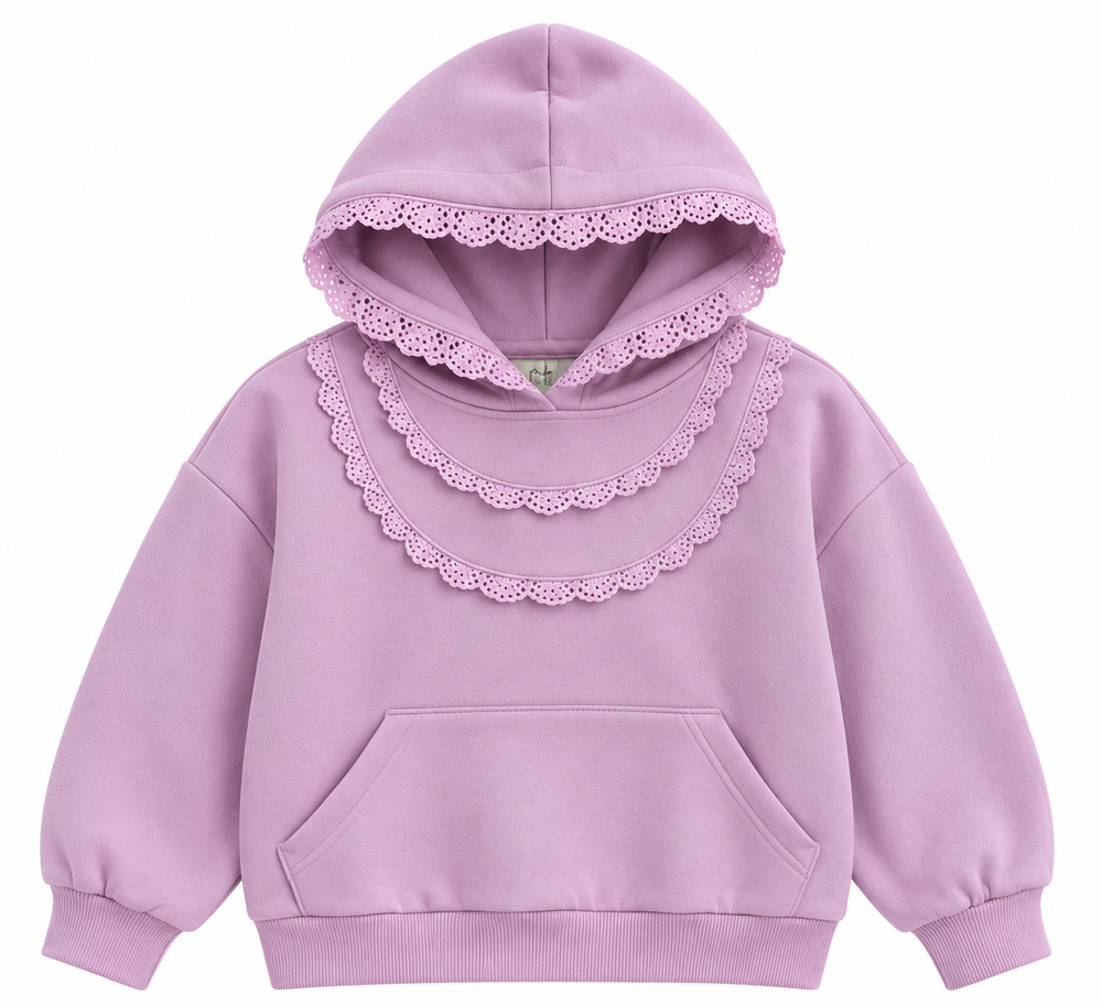 Girls’ Ruffled Lavender Hooded Sweatshirt