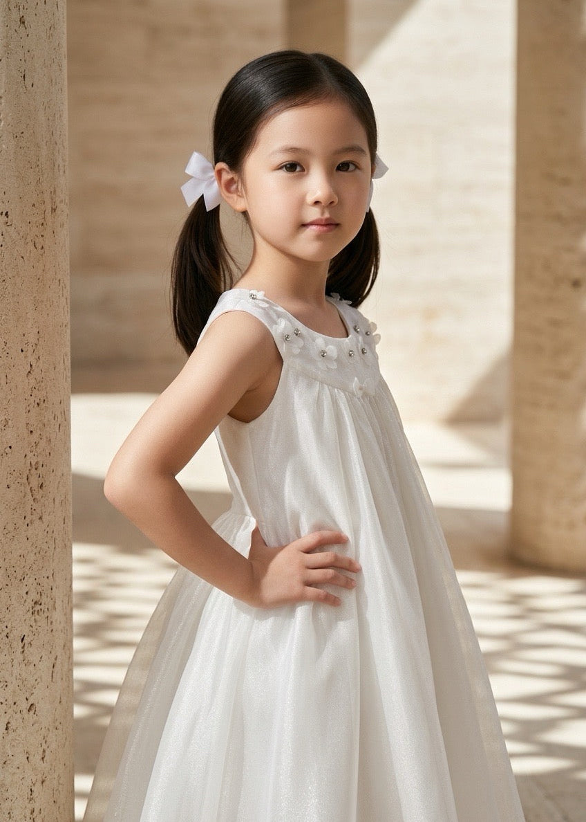 White Tulle Ruffle Dress