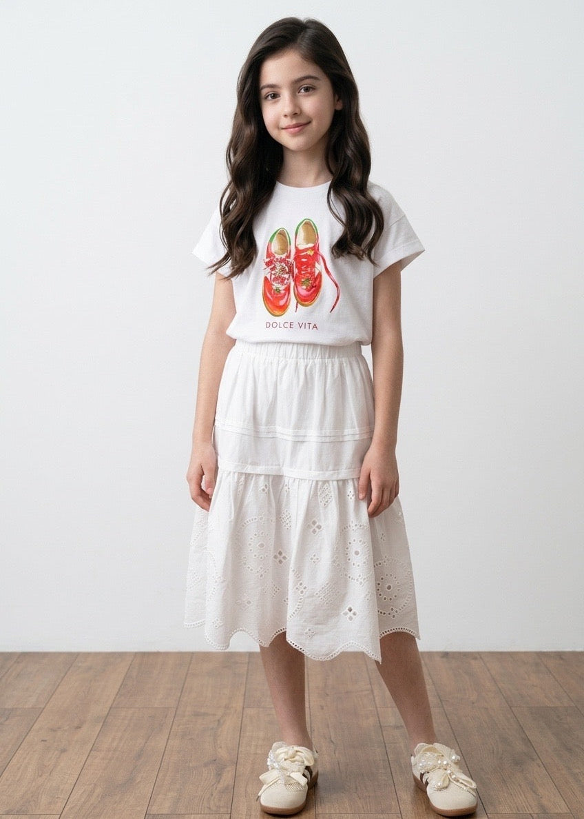 White Eyelet Tiered Skirt