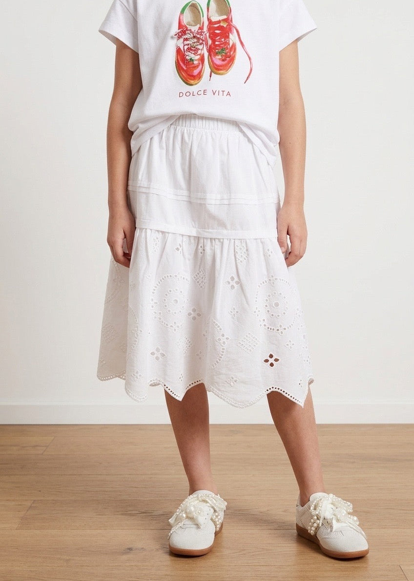 White Eyelet Tiered Skirt