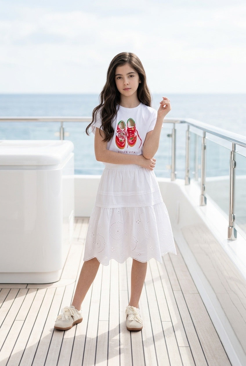 White Eyelet Tiered Skirt