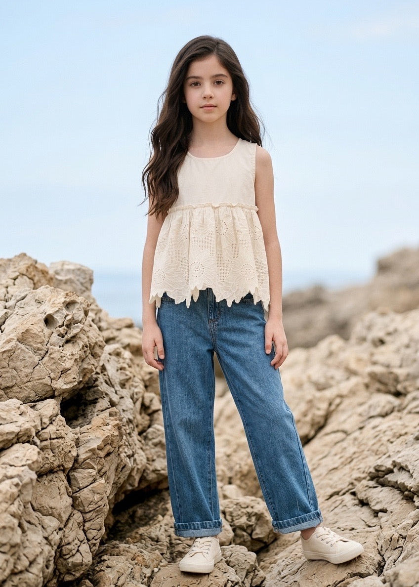 Ivory Floral Embroidered Top