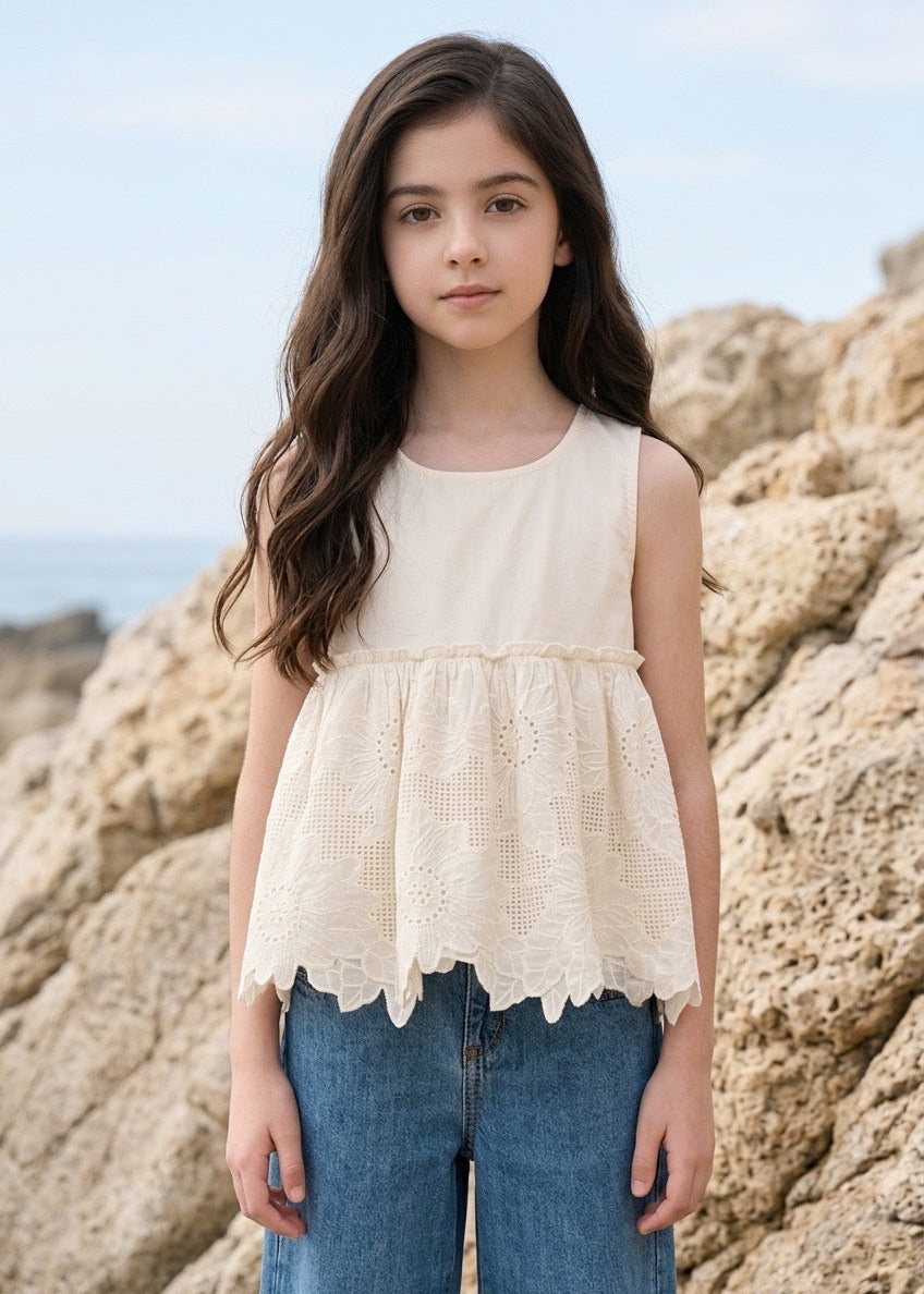 Ivory Floral Embroidered Top