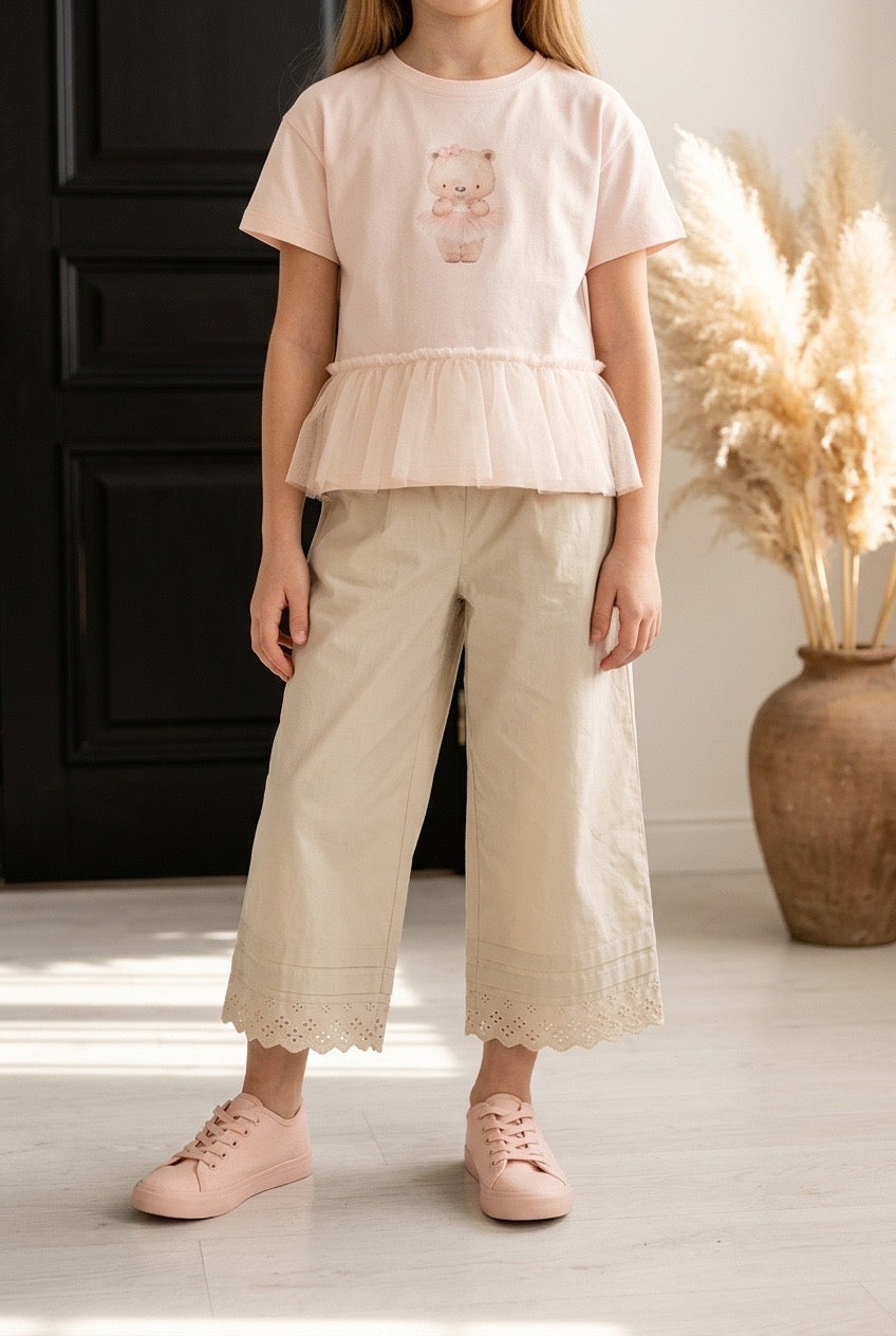 Ivory Eyelet Crop Pants